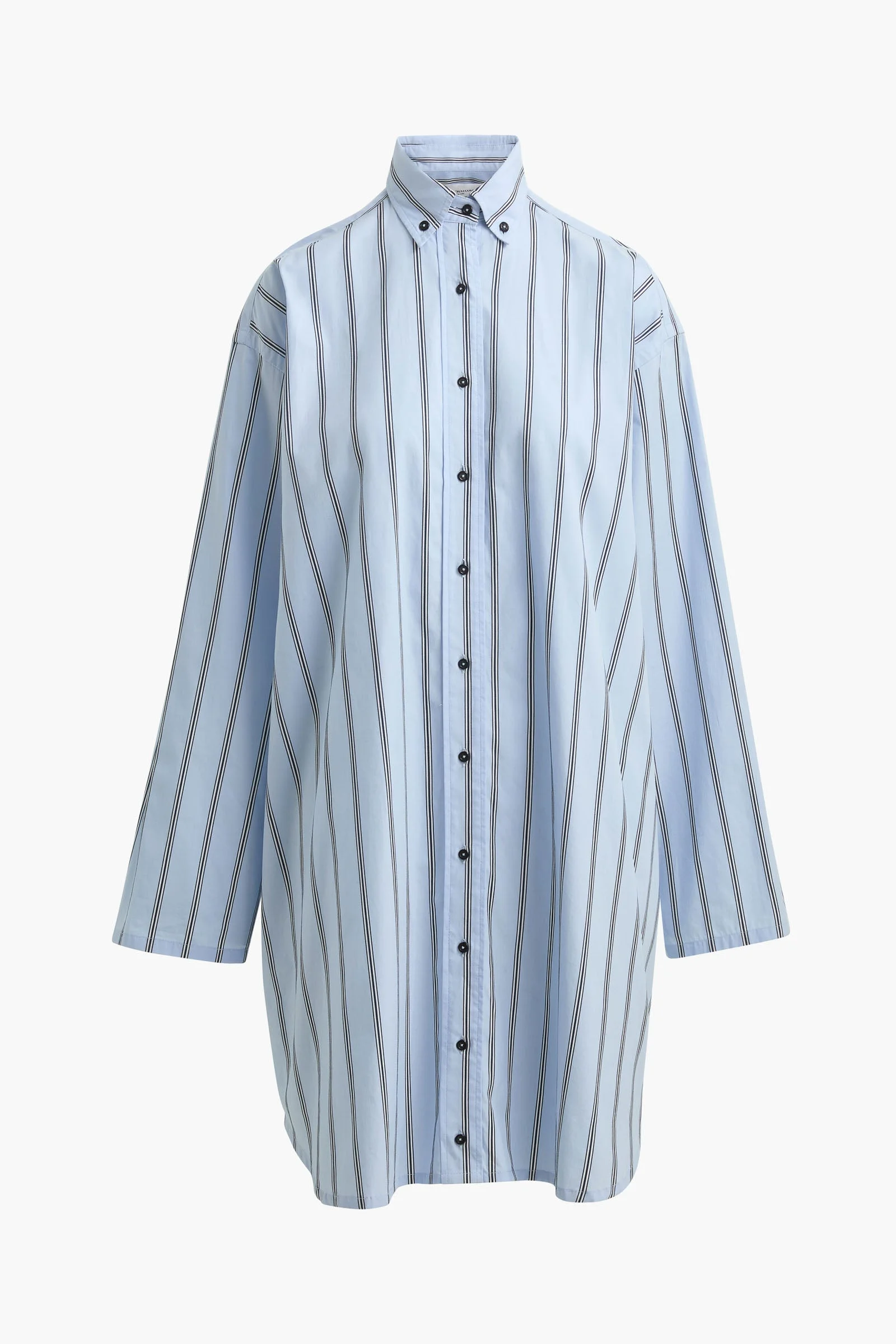 The Long Javi Boxy Button Down Shirt in Blue & Black Stripe - 1