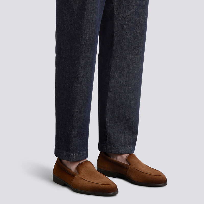 Santoni Men's light brown suede loafer outlook