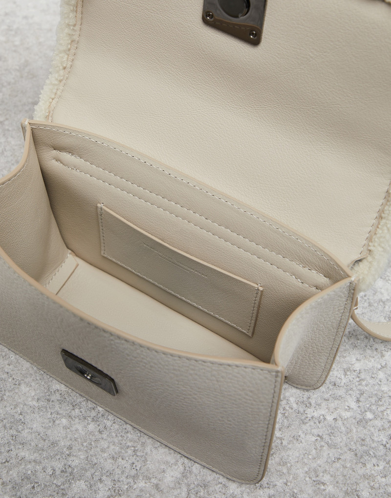Nubuck city bag with monili and shearling details 5