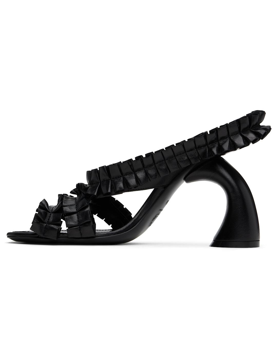 Black Ruffled Leather Heeled Sandals - 3
