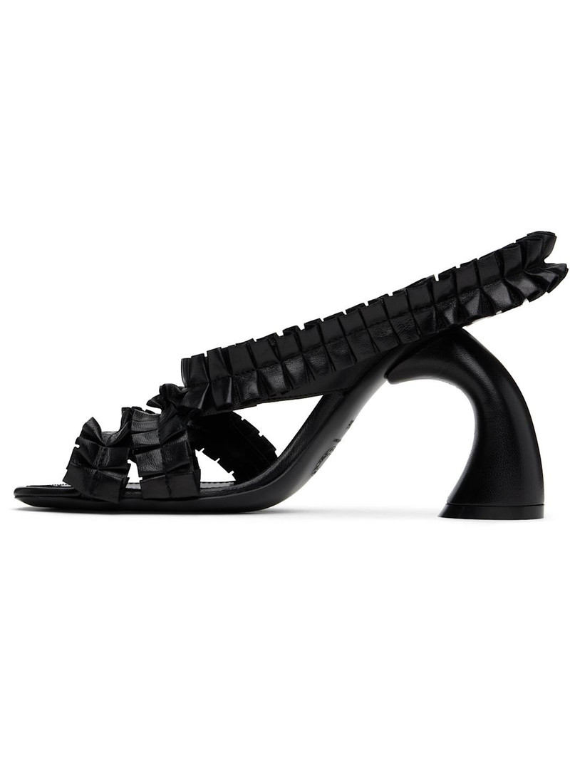Black Ruffled Leather Heeled Sandals 3