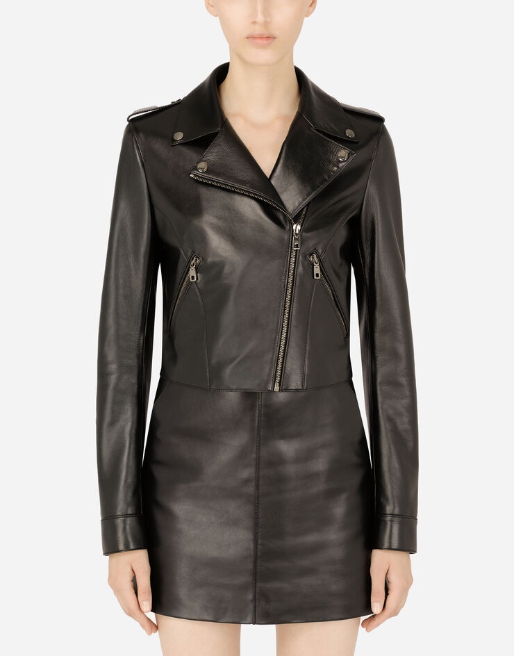 Leather biker jacket with tab details - 1