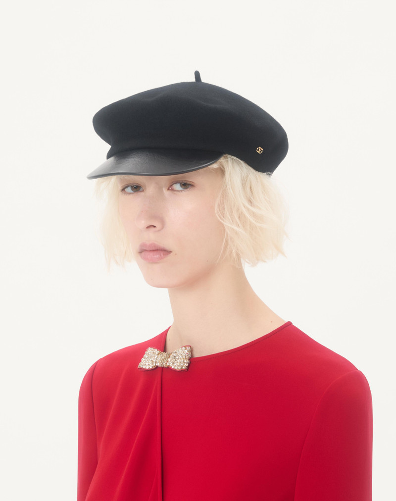 Valentino VALENTINO GARAVANI VLOGO SIGNATURE WOOL CAP WITH LEATHER VISOR outlook