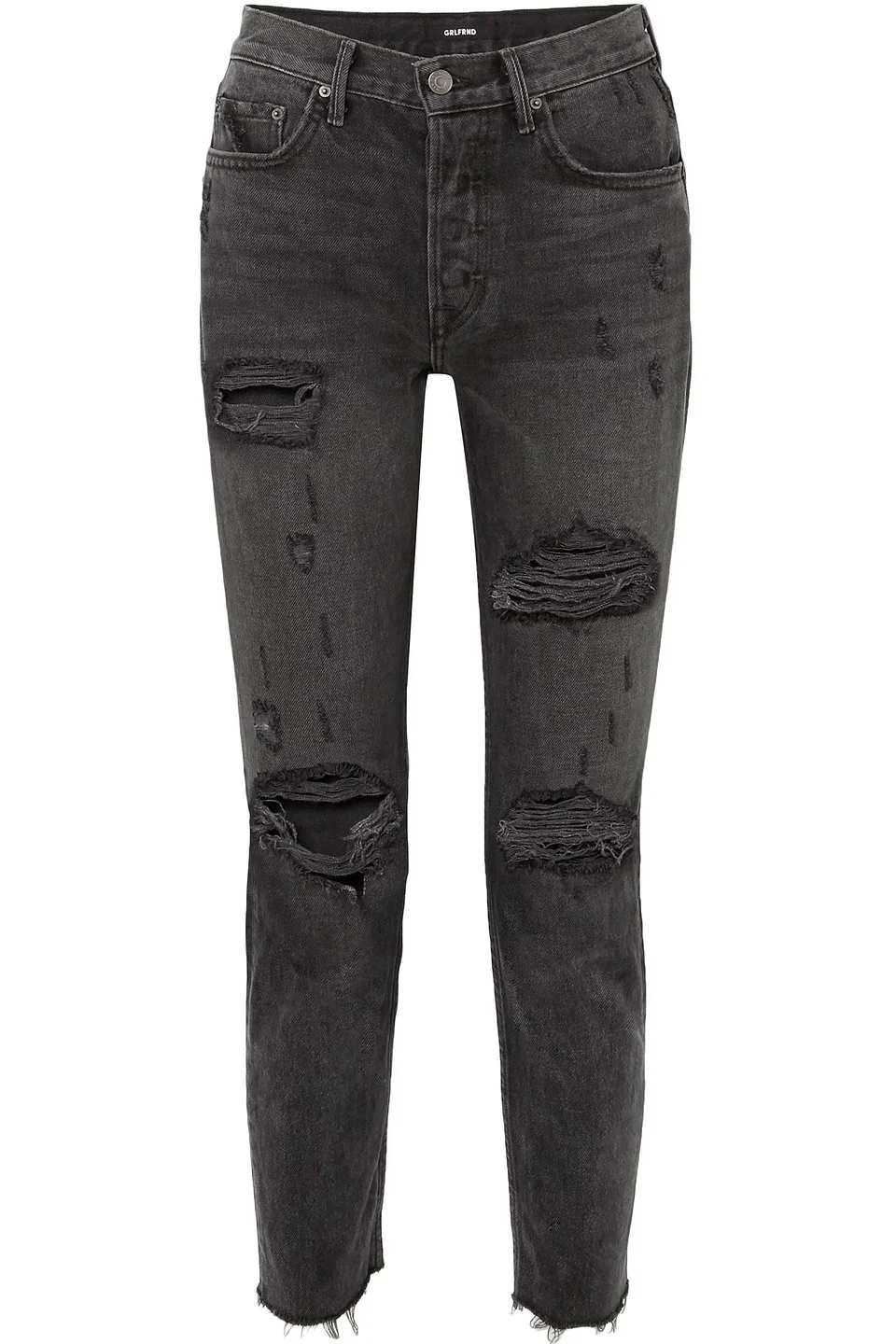 Distressed high-rise slim-leg jeans - 1