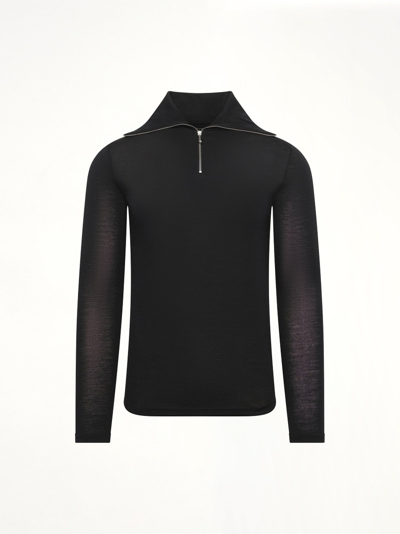 Jil Sander Zip Up High Neck Long Sleeve T-Shirt in Black outlook