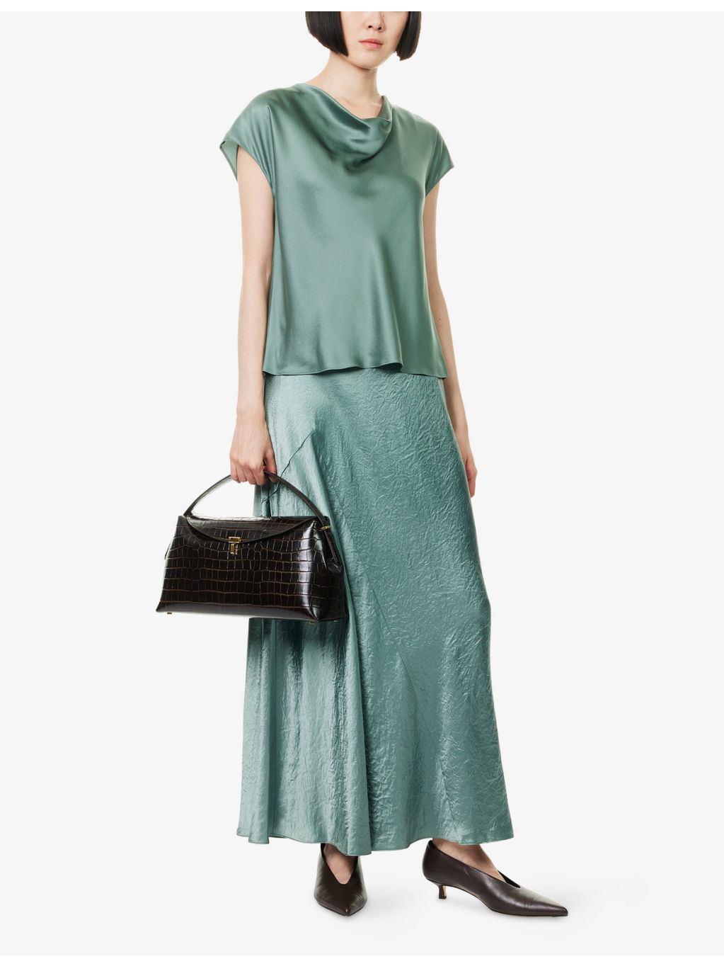 Cowl-Neck Cap-Sleeves Silk Top - 2