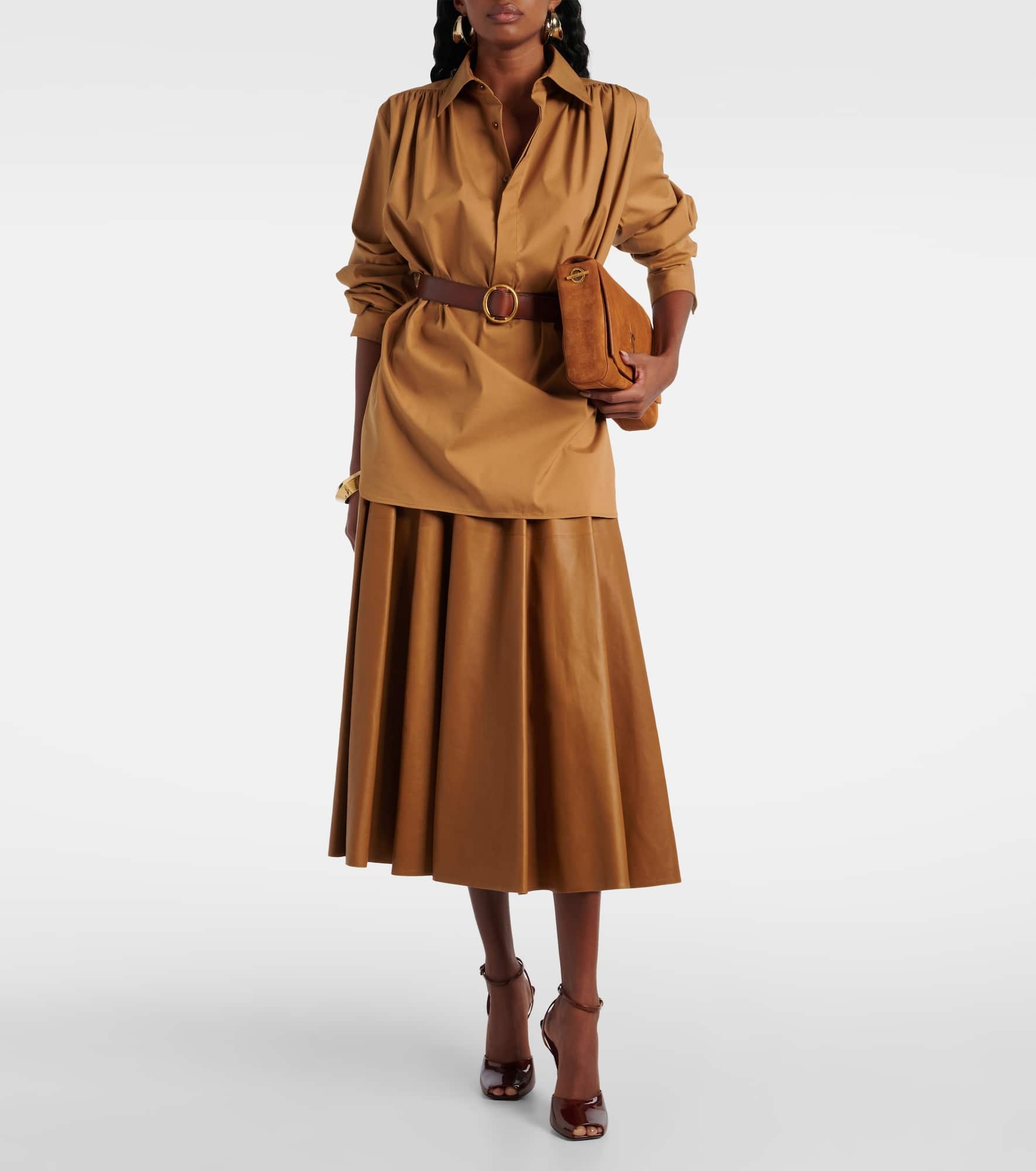 Ruffled leather midi skirt - 2