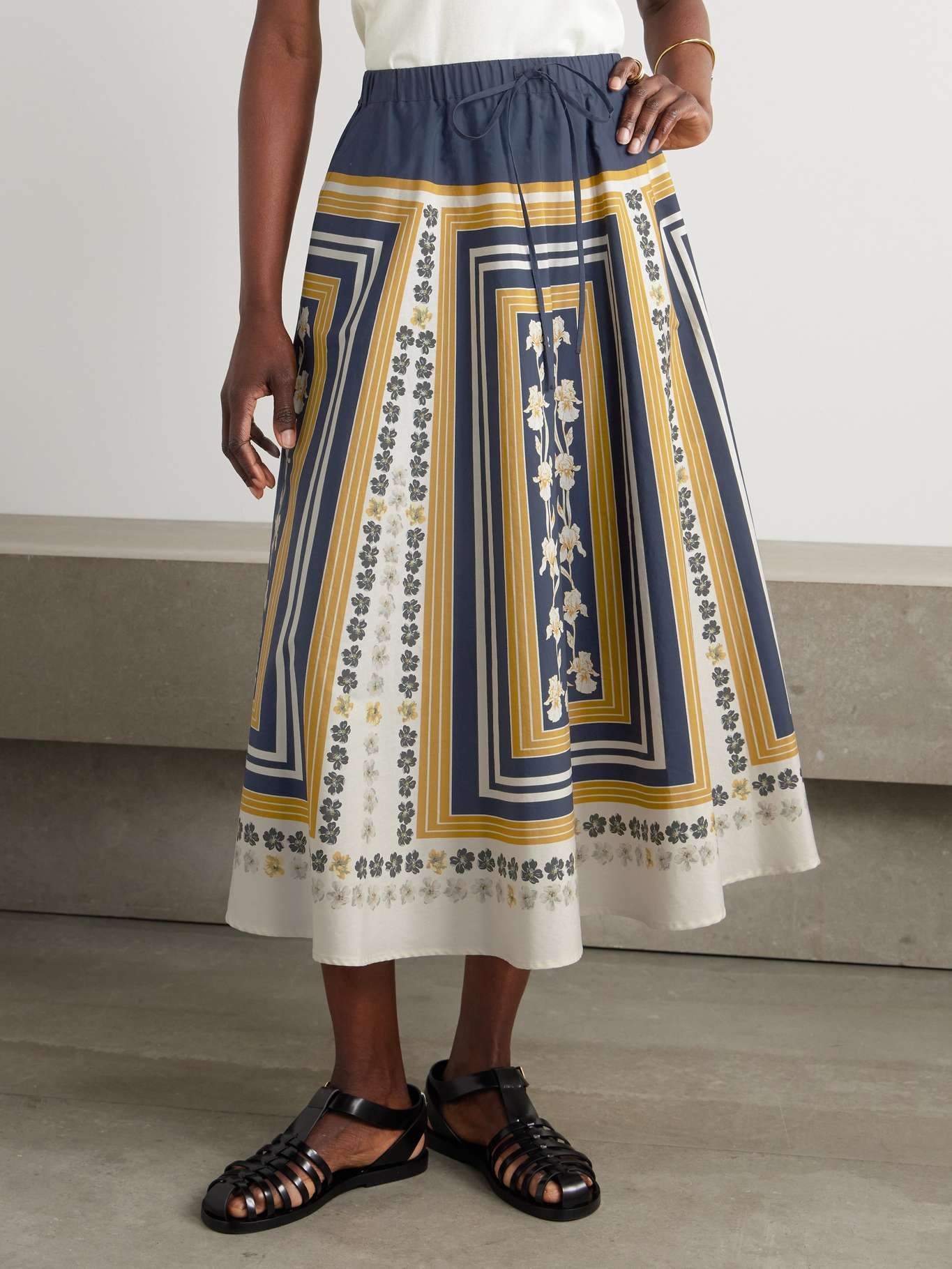 Printed cotton-poplin midi skirt Blue - 3