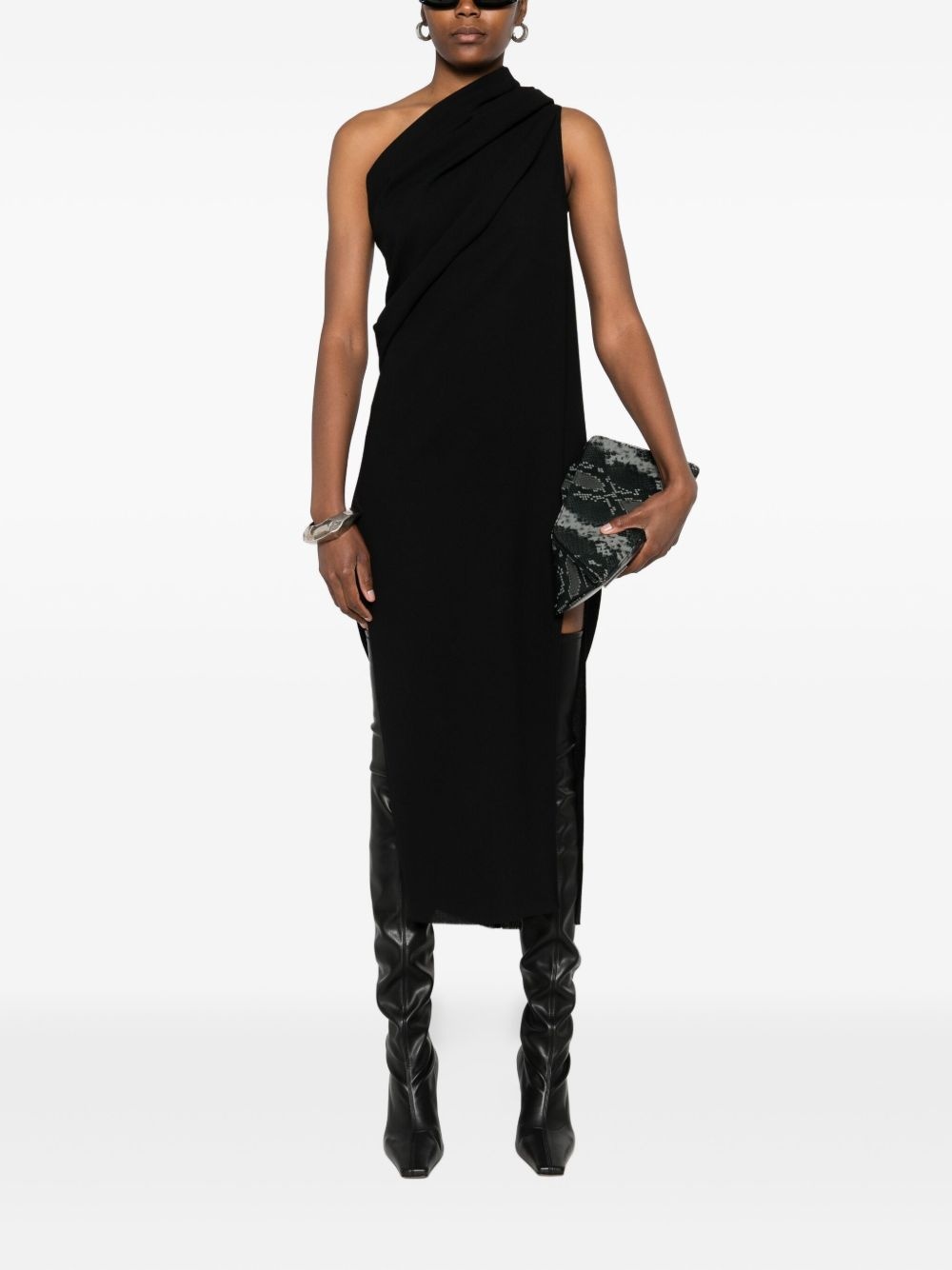 draped one-shoulder midi dress - 2