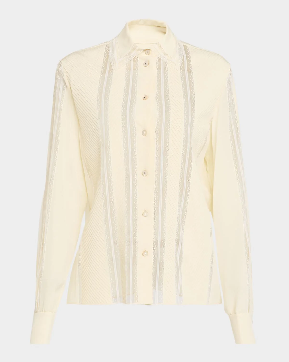 Lace Pleated Crepe De Chine Shirt - 1