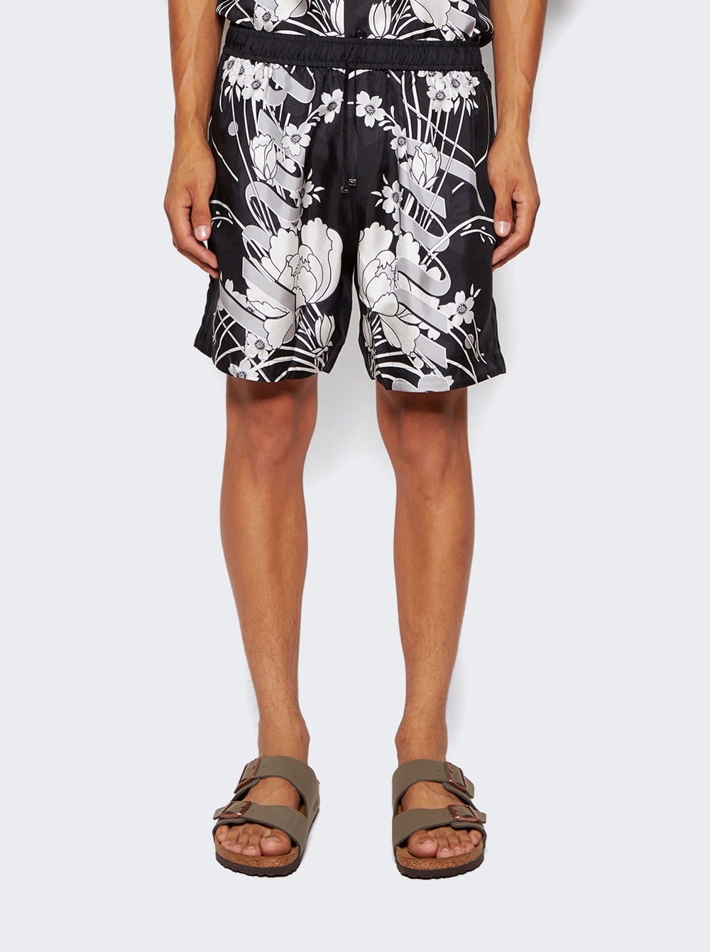 Floral Drawstring Shorts Black - 3