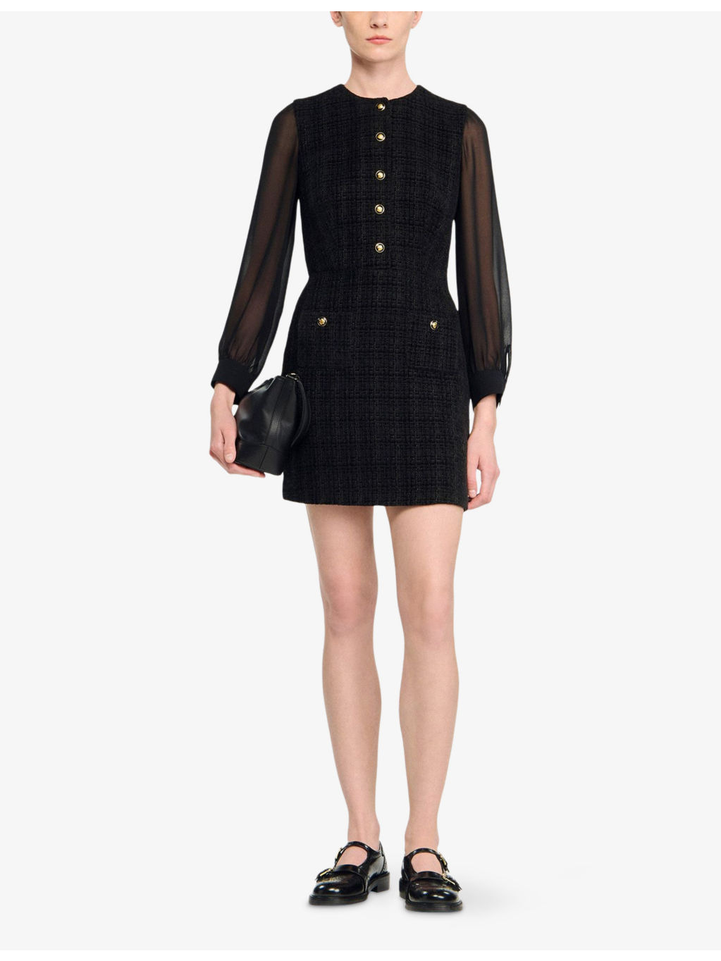Round-Neck Button-Down Woven Mini Dress - 2