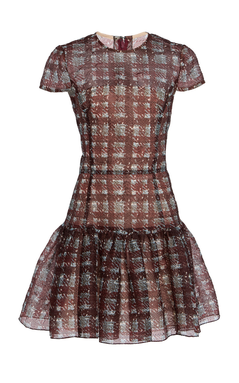 Textured Tartan Silk-Blend Mini Dress multi 1