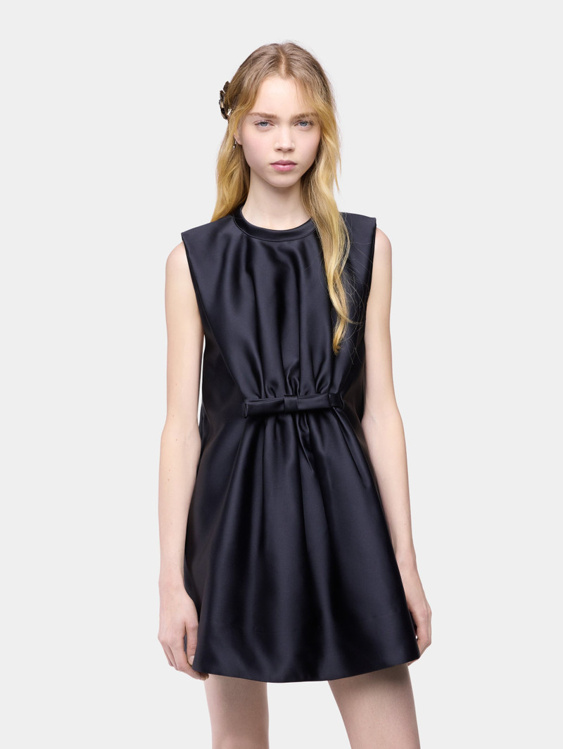 TAILORED MINI DRESS IN BLACK SATIN WITH BOW DETAIL 4