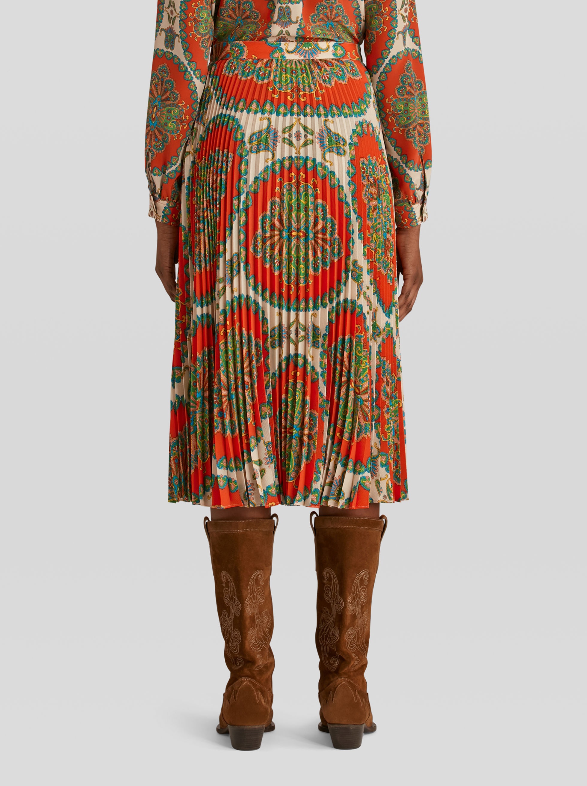 PAISLEY MEDALLION PLEATED SKIRT - 4