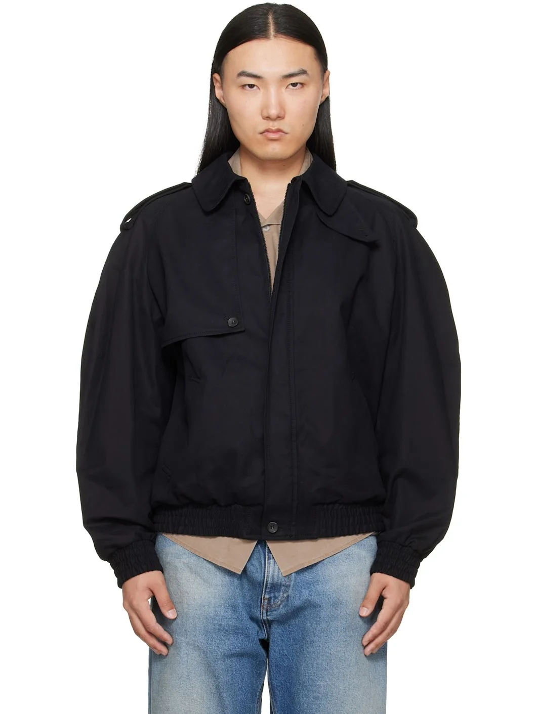 Black Cotton Twill Jacket - 1