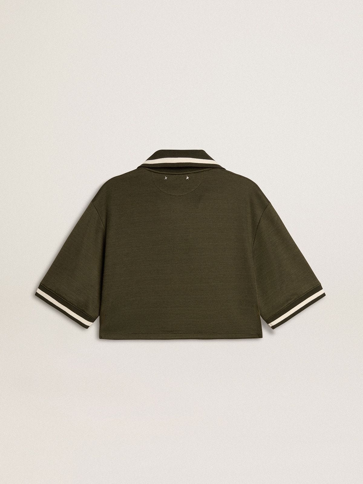 Women's cropped polo in military-green jersey with embroidery - 6