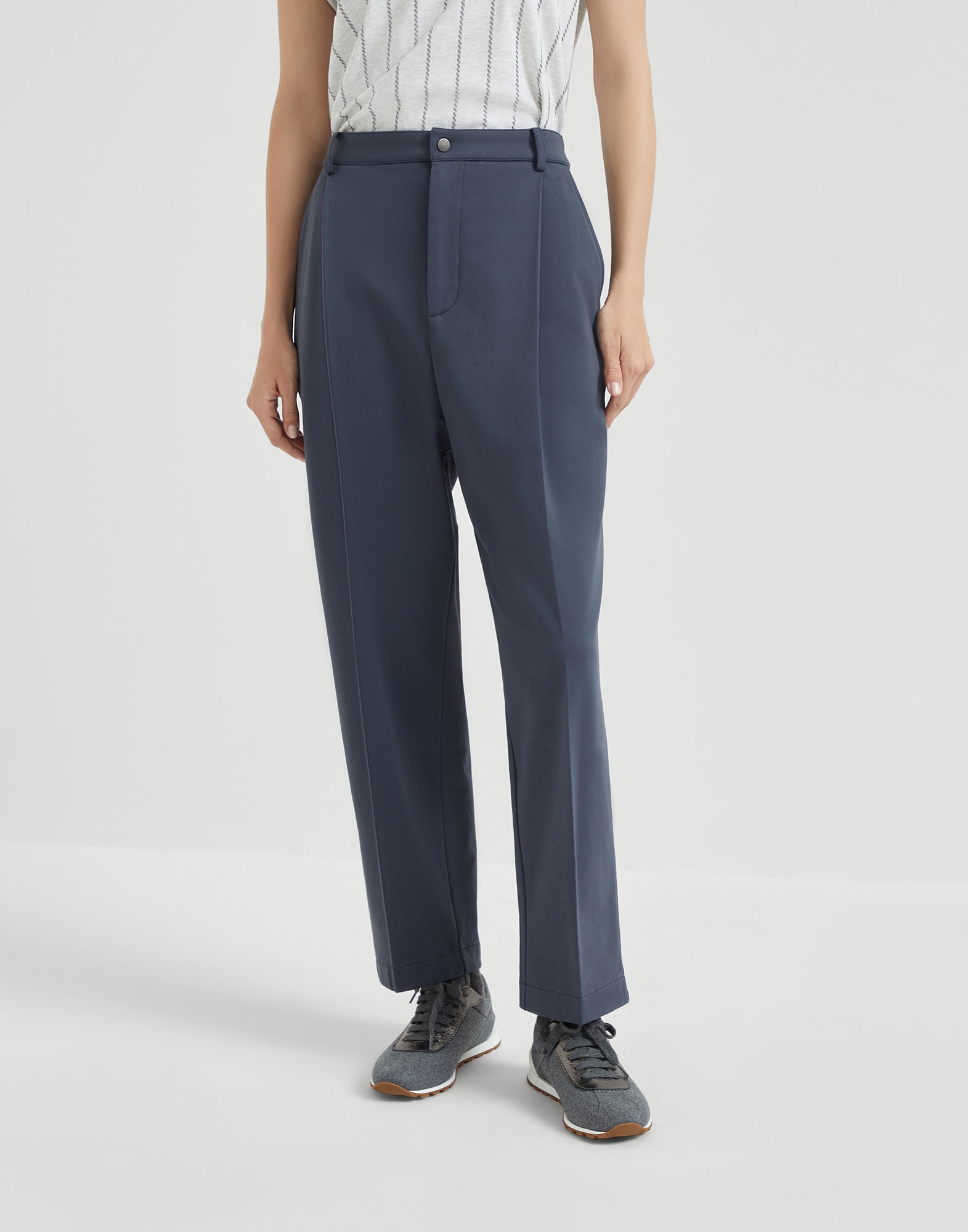 Stretch cotton lightweight French terry cropped trousers - 1