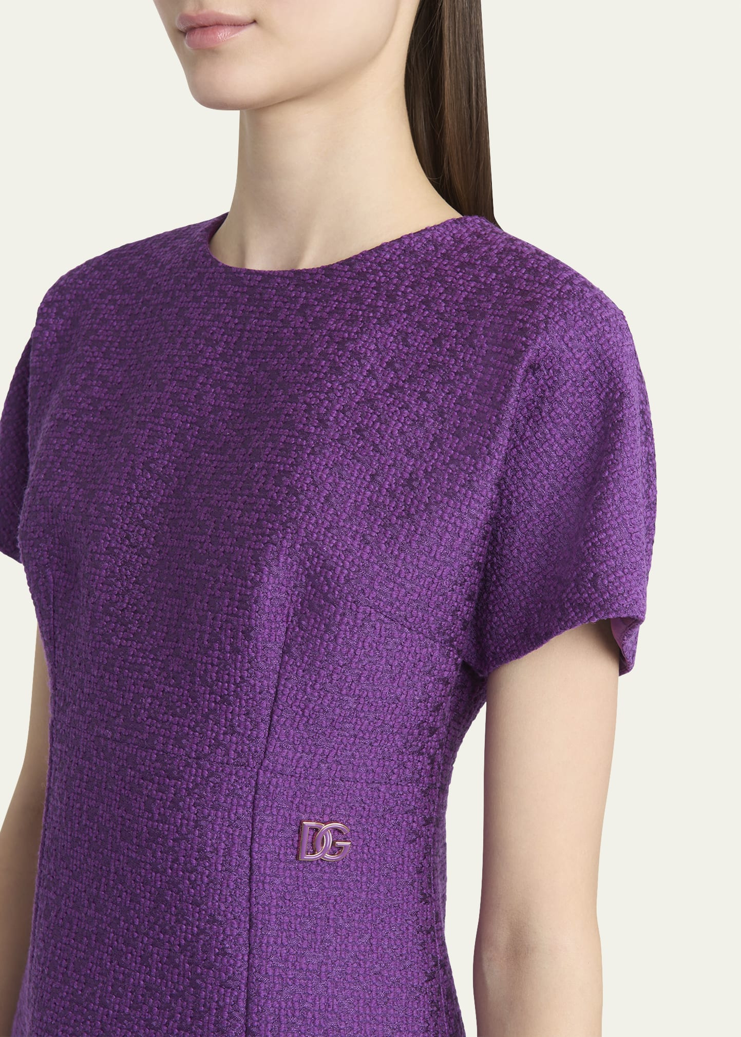 Rachel Short-Sleeve Tweed Mini Dress - 5