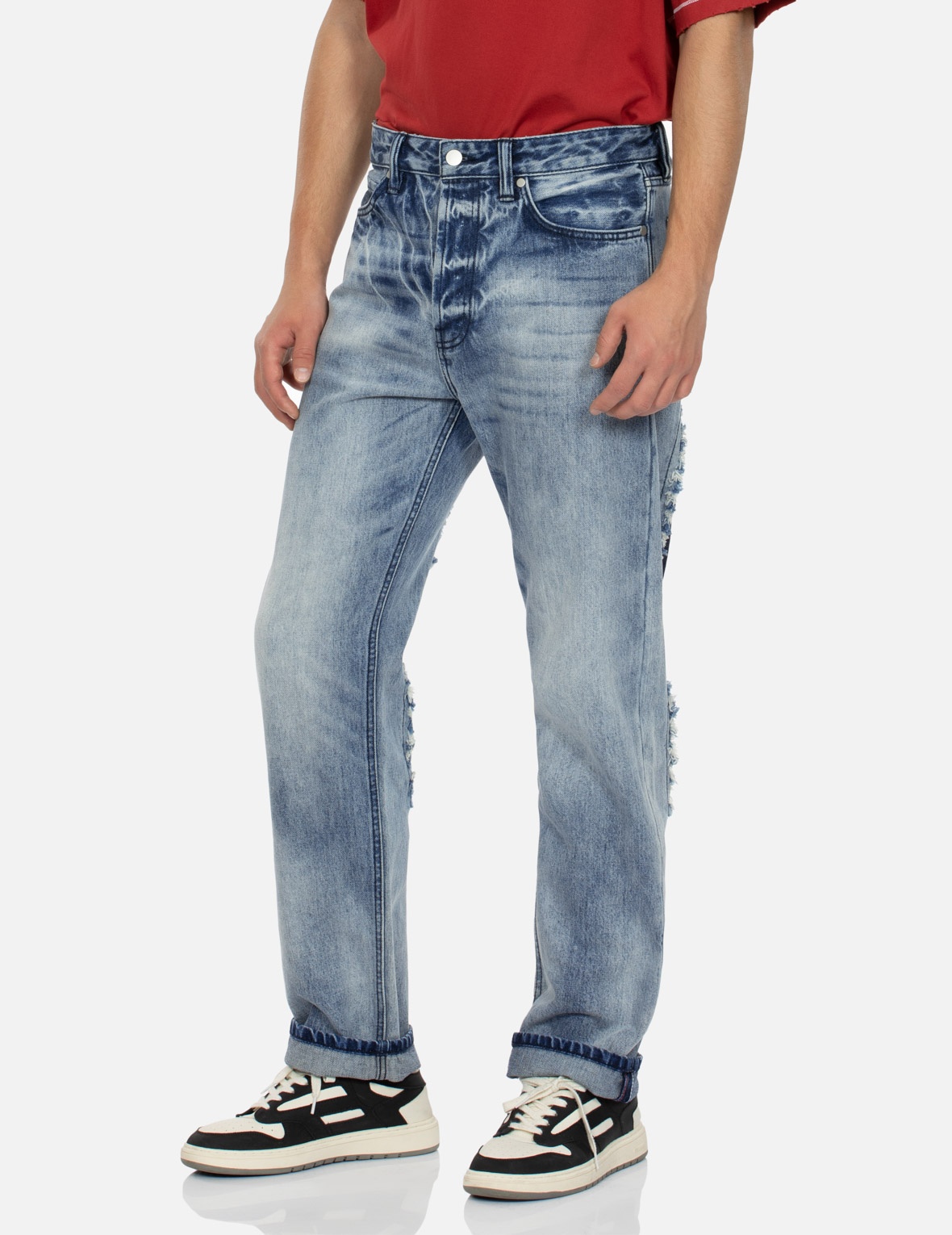 DISTRESSED DAICOCK STRAIGHT FIT WASHED JEANS - 8