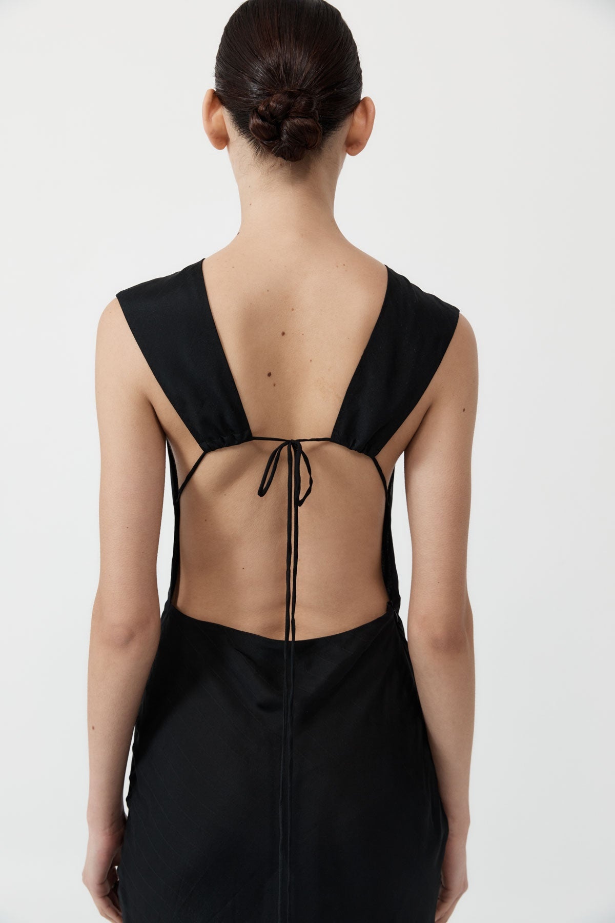 Pinstripe Silk Maxi Dress - Black - 5