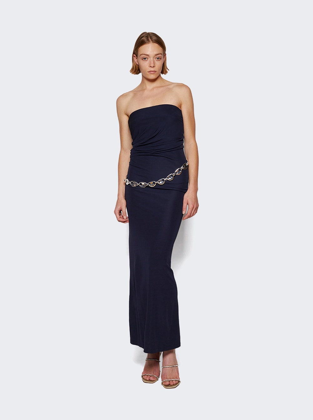 Strapless Ruche Chain Dress Navy - 2