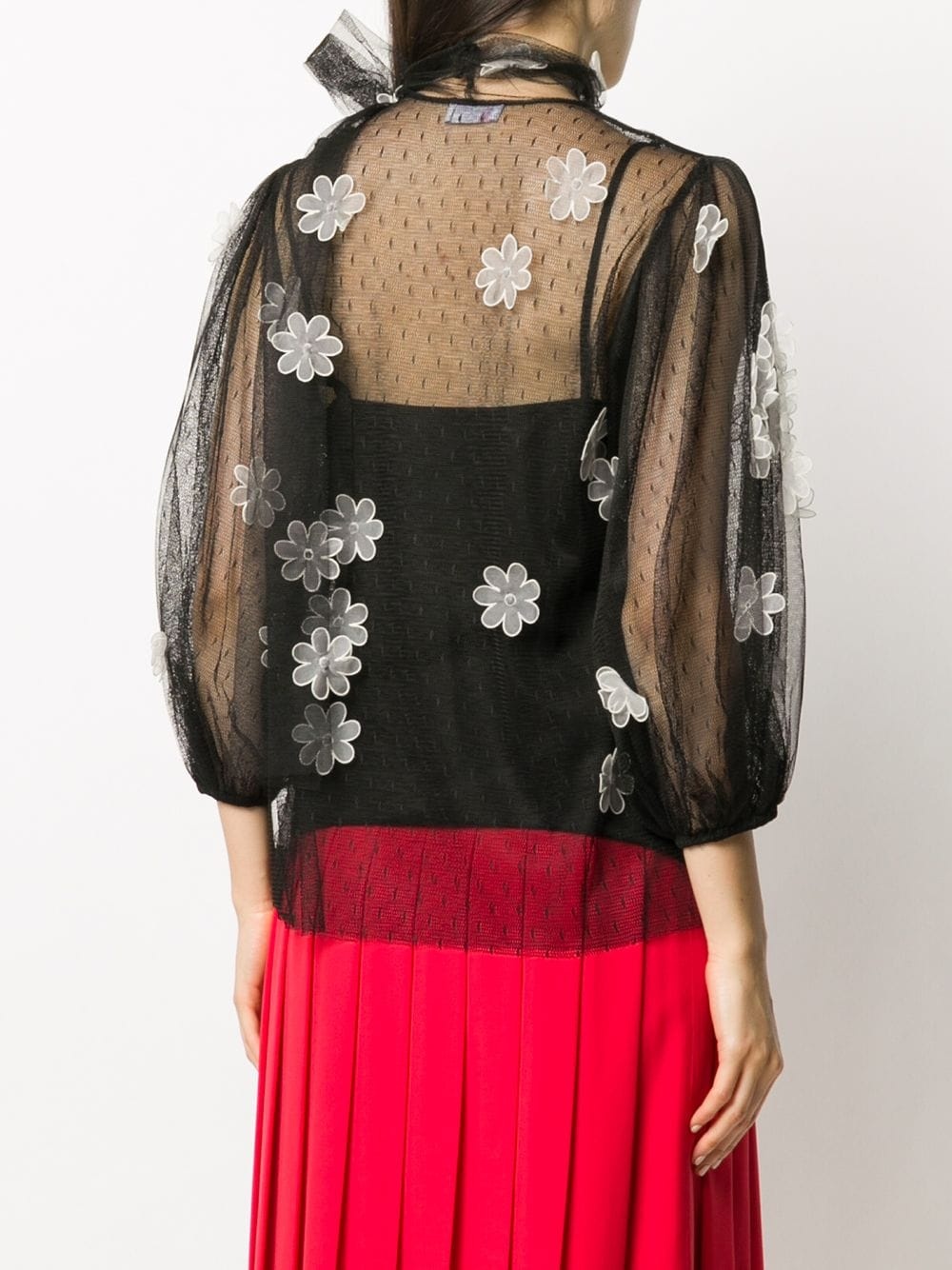 sheer flower-applique blouse - 4