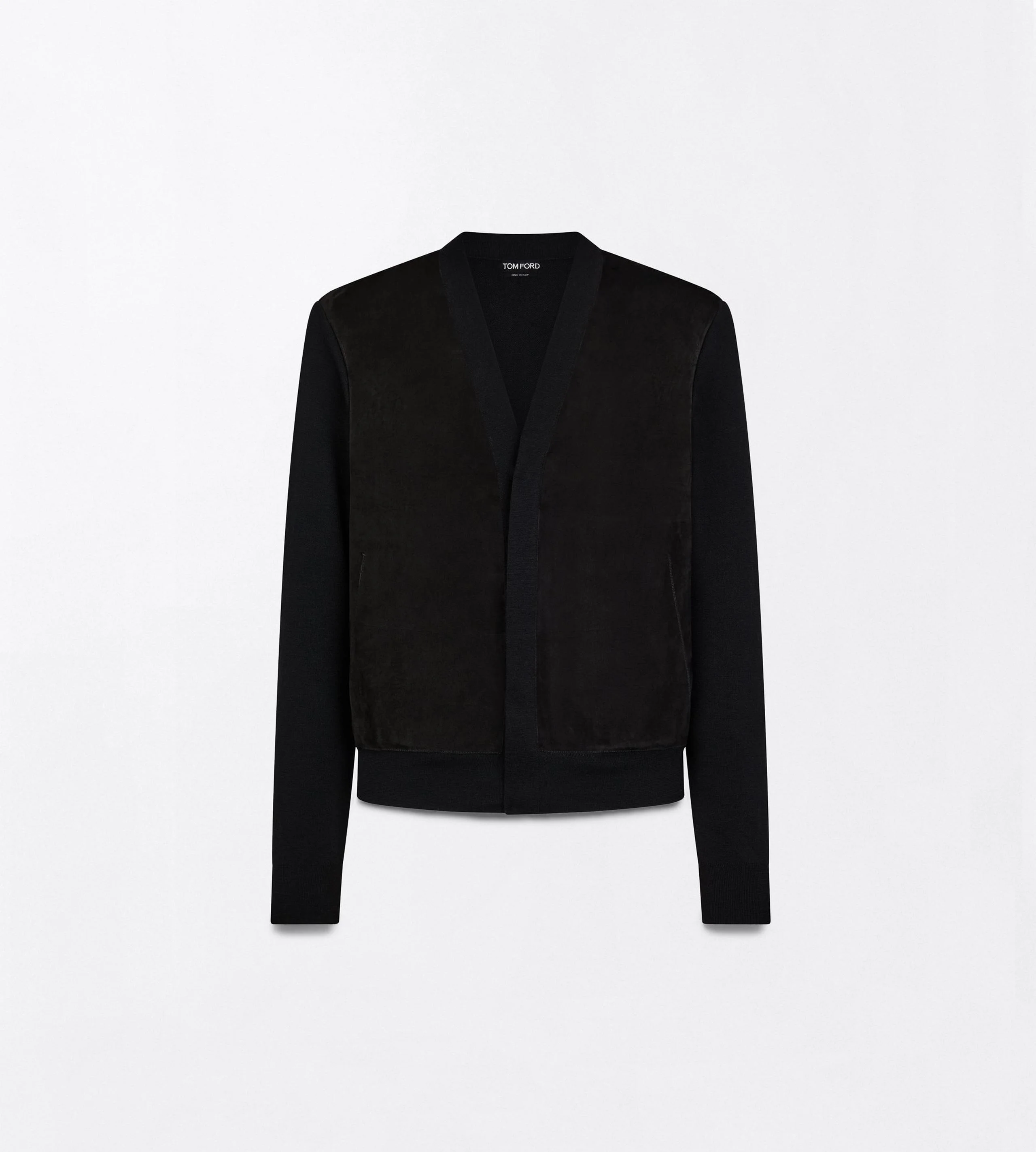 SUEDE FRONT MERINO CARDIGAN - 1