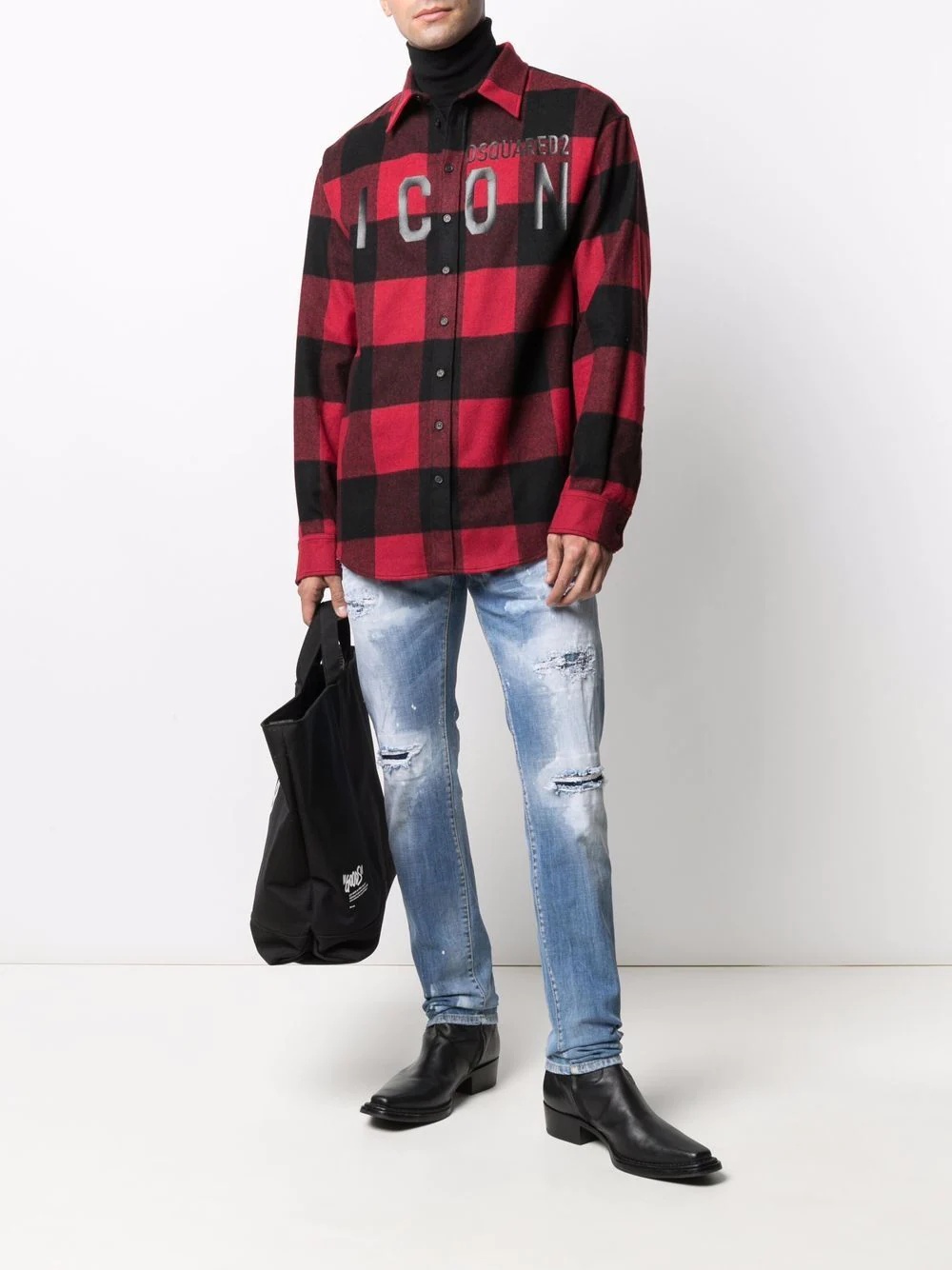 plaid-check logo-print shirt - 2