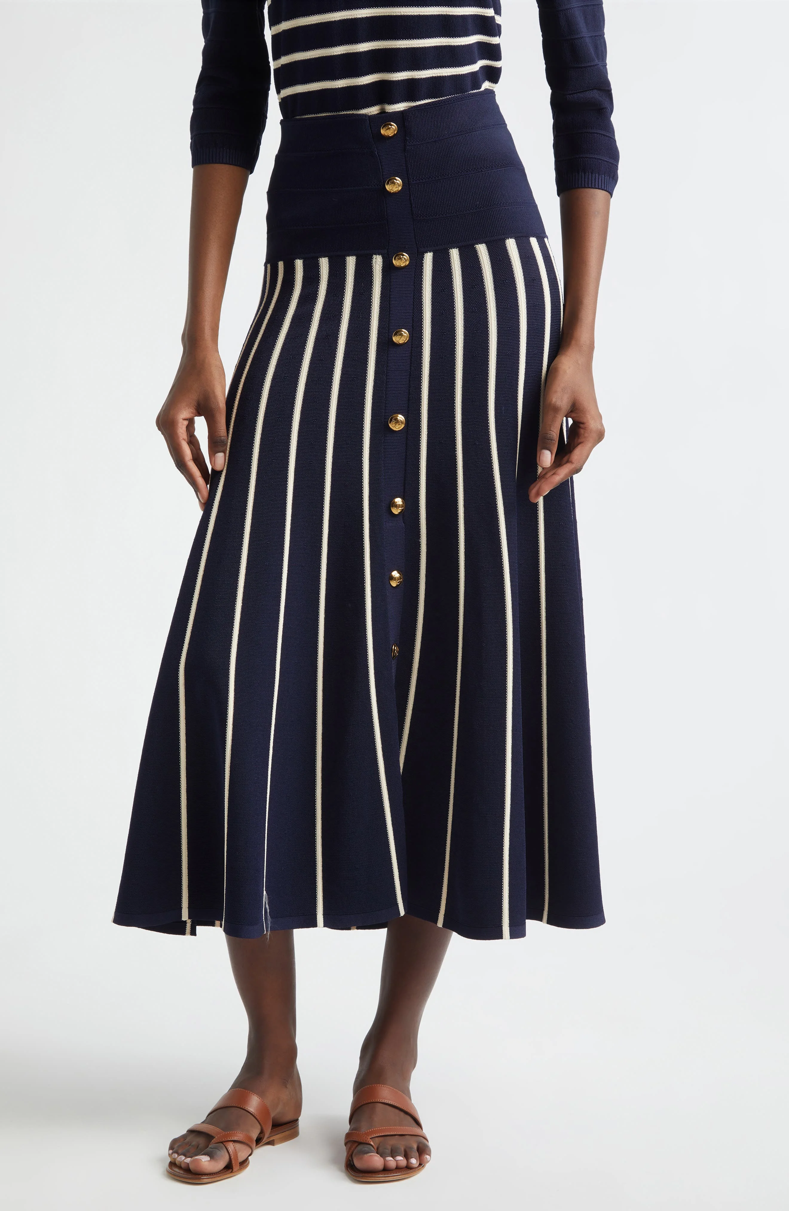 Zimmermann Kindred Spirit Luna Stripe Midi Skirt in Navy/Cream at Nordstrom - 1