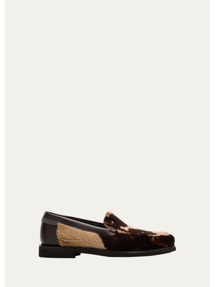 Cow-Print Calf Hair Loafers - 1
