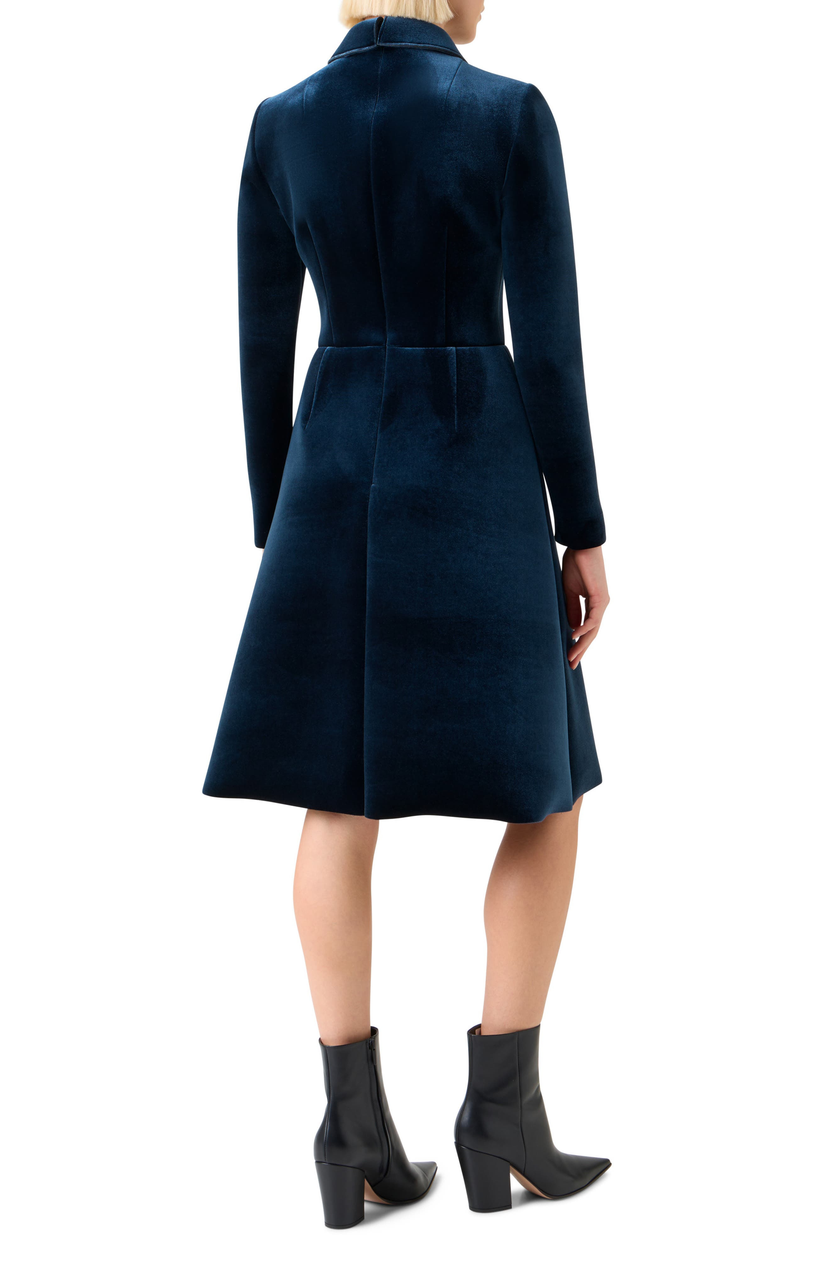 Akris Long Sleeve Velvet Neoprene A-Line Shirtdress in Denim Blue at Nordstrom - 2