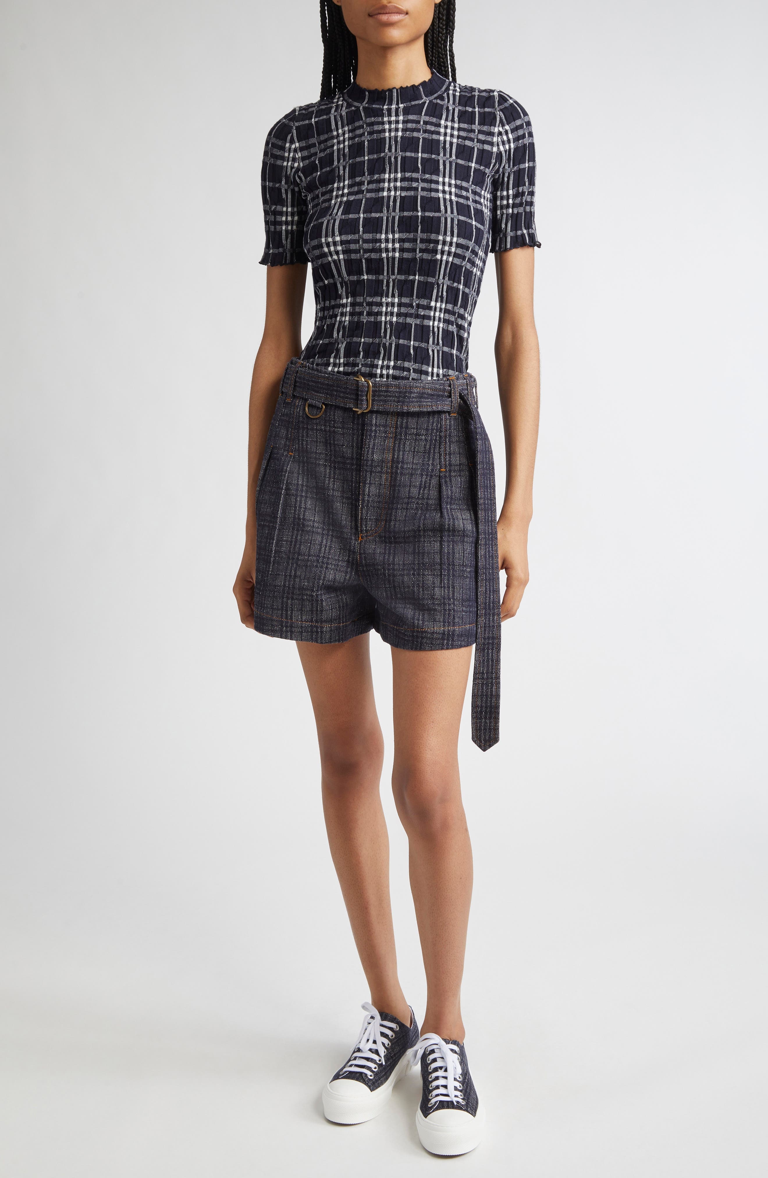 burberry Check Denim Belted Shorts in Indigo Ip Check at Nordstrom - 2