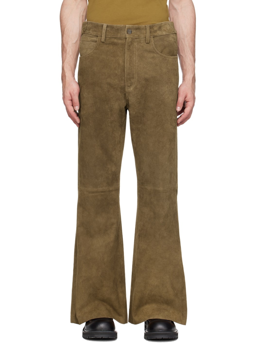Brown Five-Pocket Leather Pants - 1