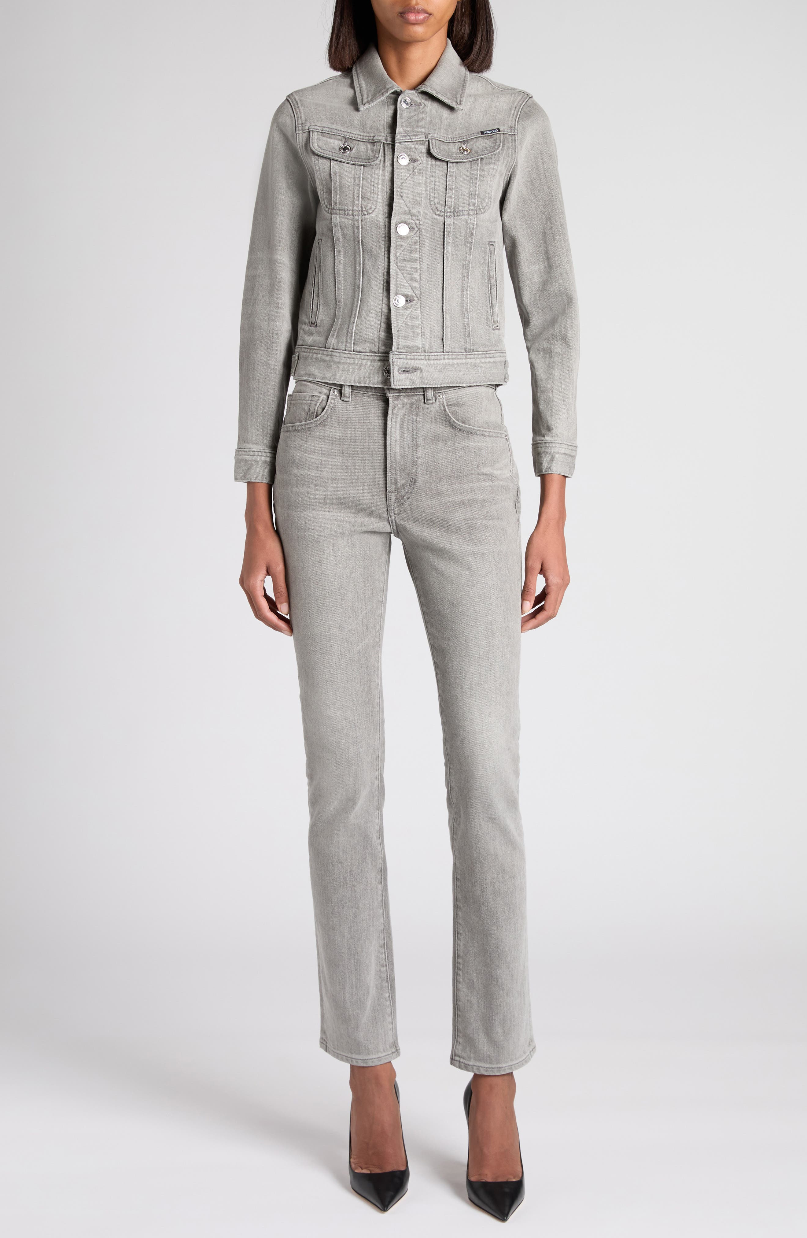 TOM FORD Stonewashed Comfort Denim Trucker Jacket in Ig155 Grey Wash at Nordstrom - 2