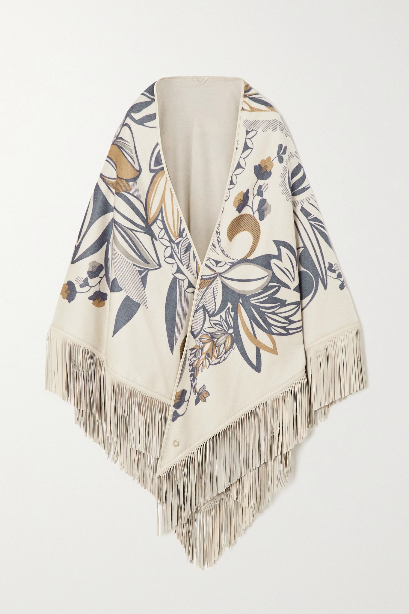 Fringed floral-print cashmere wrap - 1