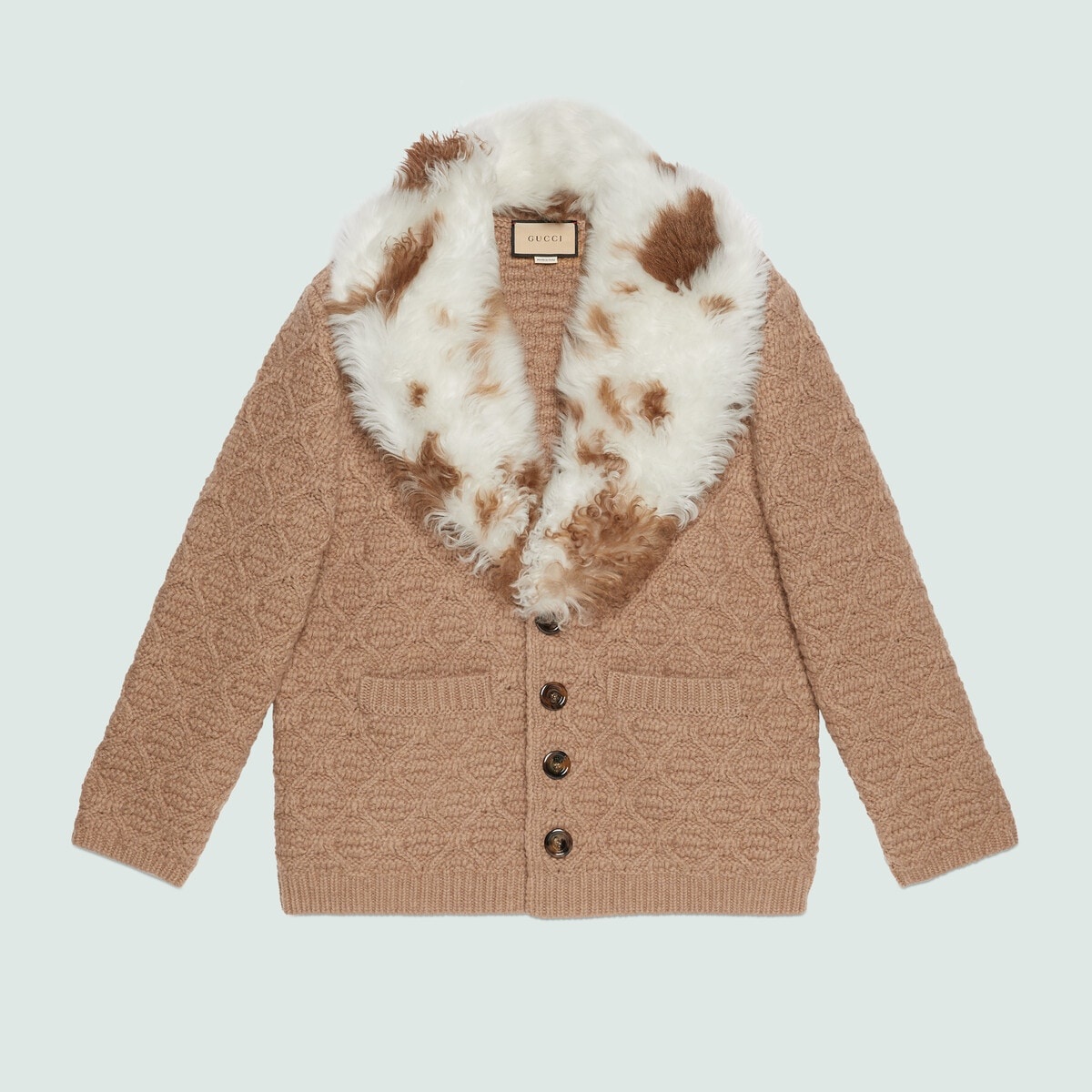 Wool knit coat with shearling collar - 1