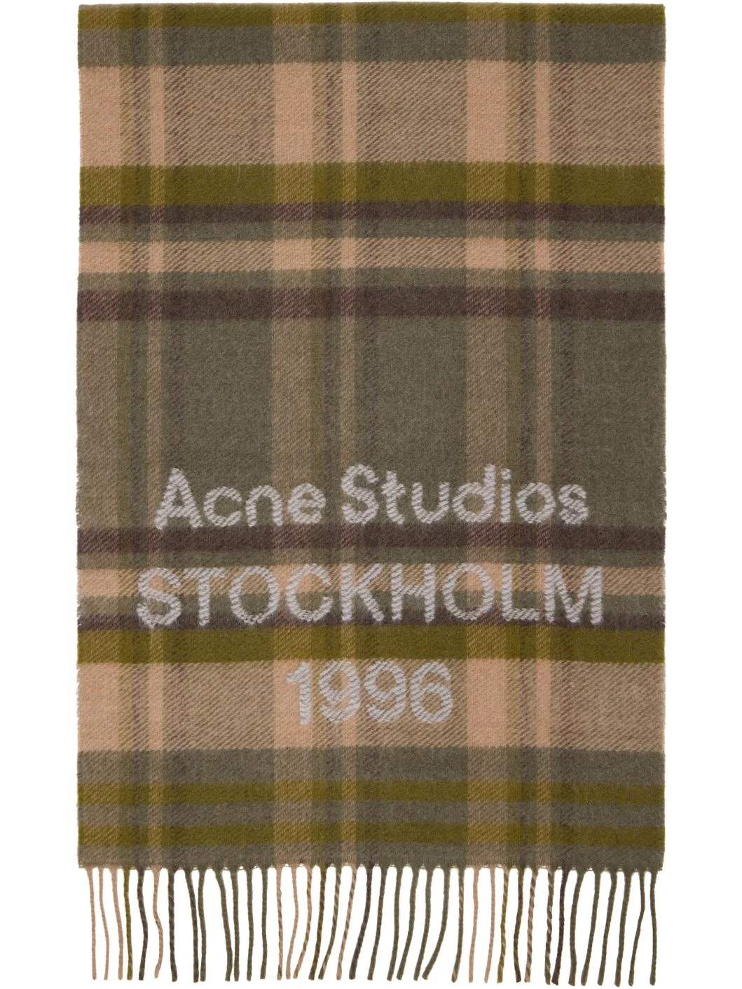 Khaki & Beige Wide Check Logo Scarf - 1