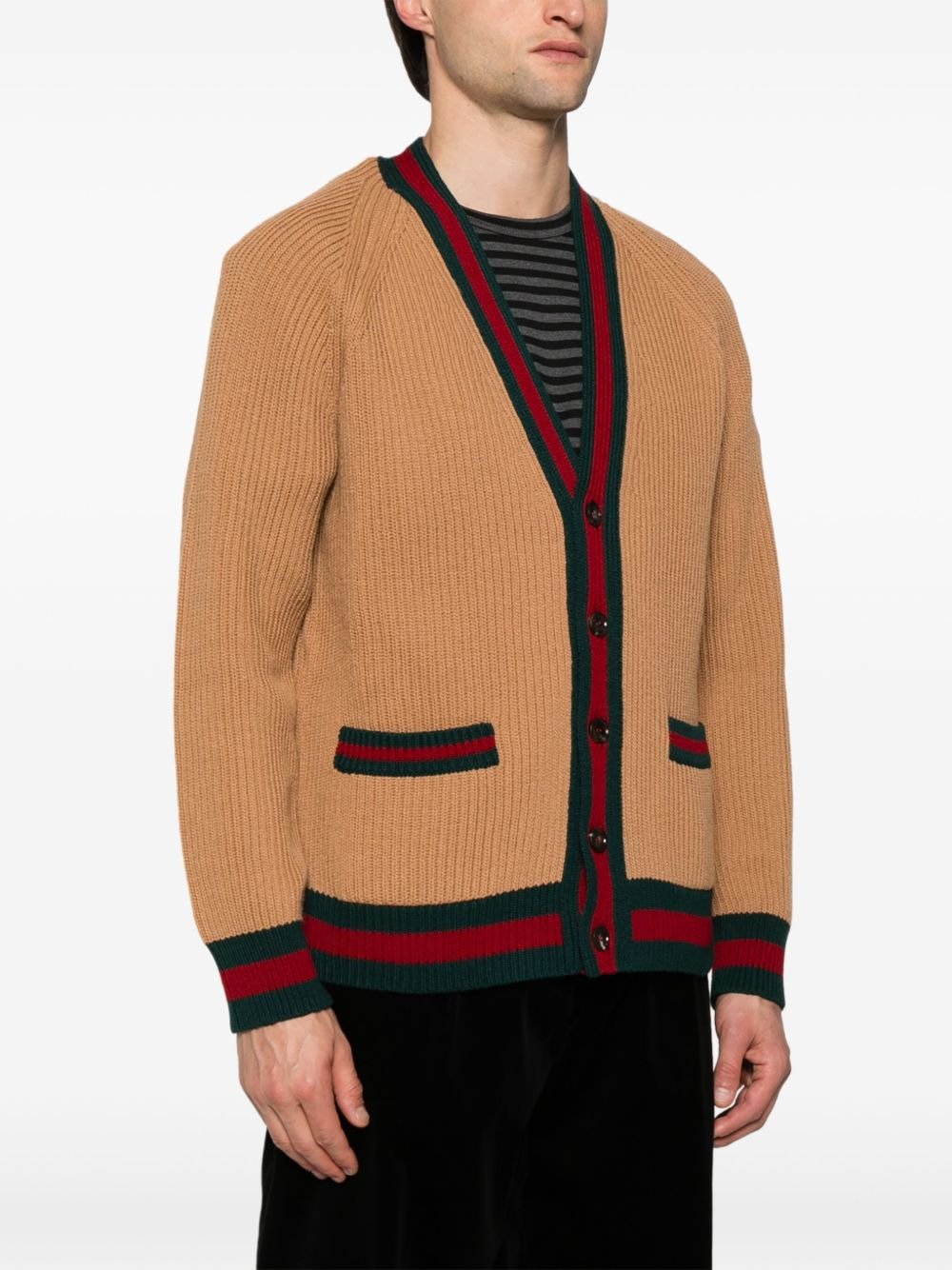 Web stripe-trim wool cardigan - 3