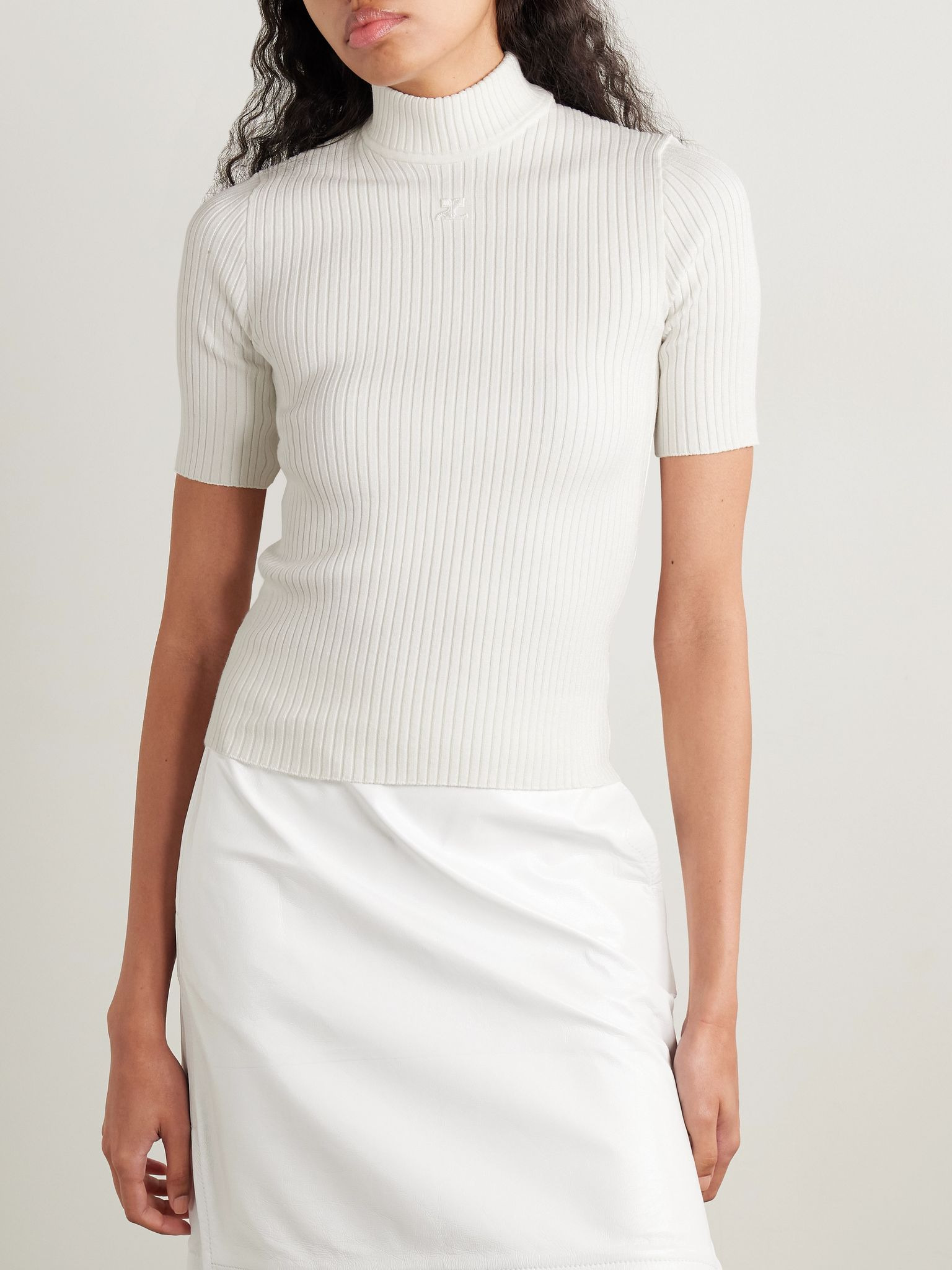 Appliquéd ribbed-knit top White - 3
