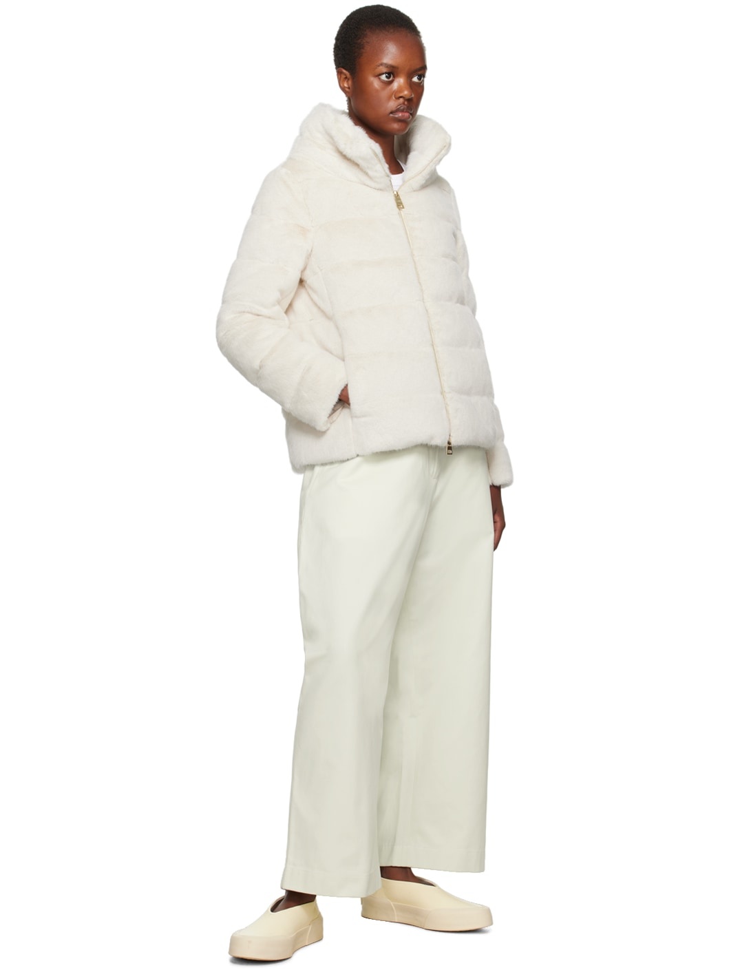 Herno Off-White Quilted Faux-Fur Down Jacket