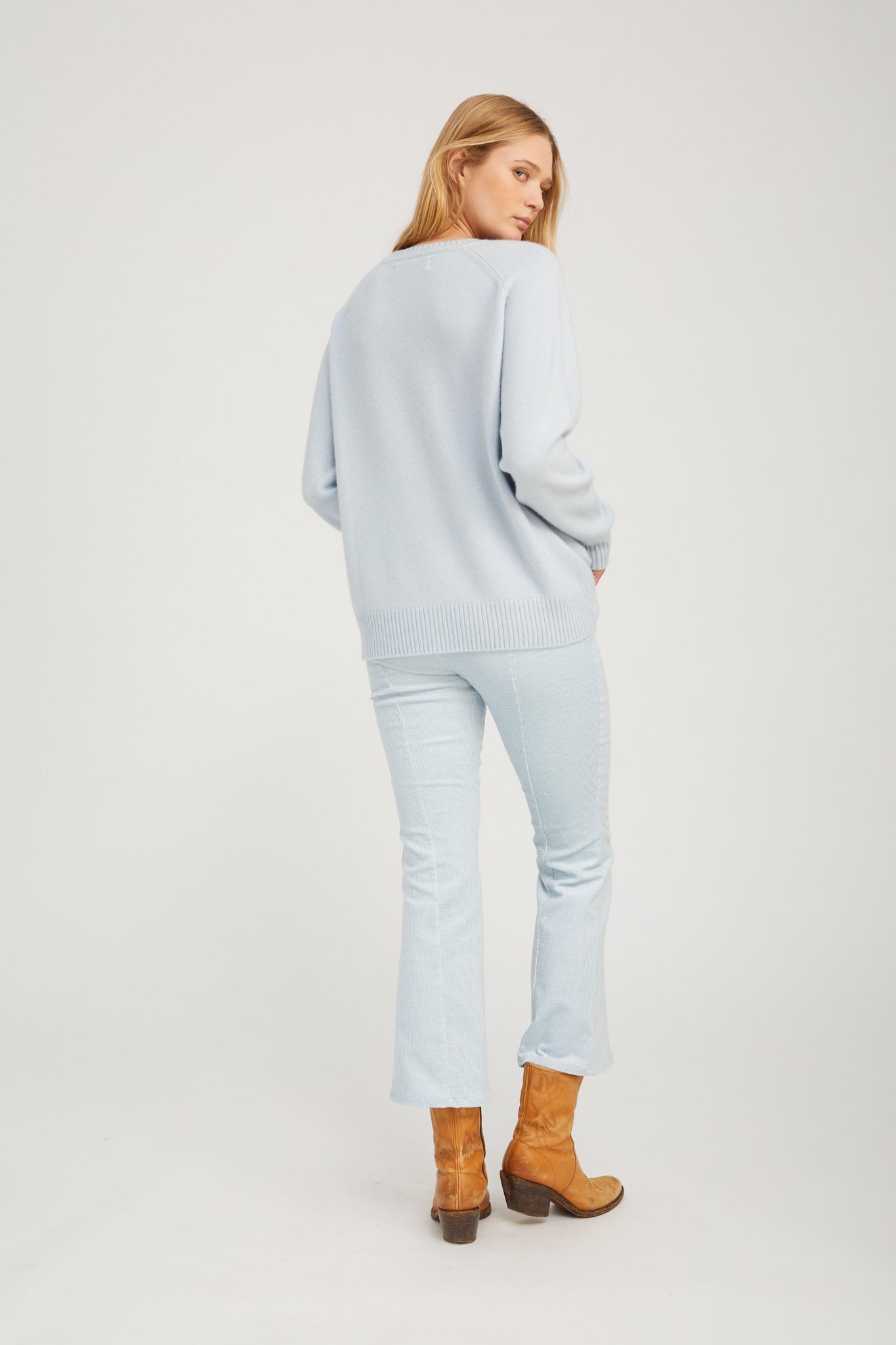 BABY BLUE CORDUROY ANKLE FLARE WITH PRINCESS SEAMS - 3