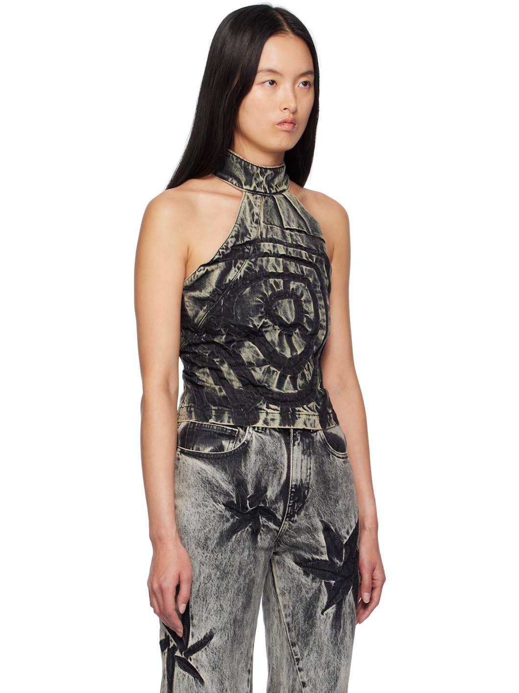 SSENSE Exclusive Black Denim Heart Halter Tank Top - 2