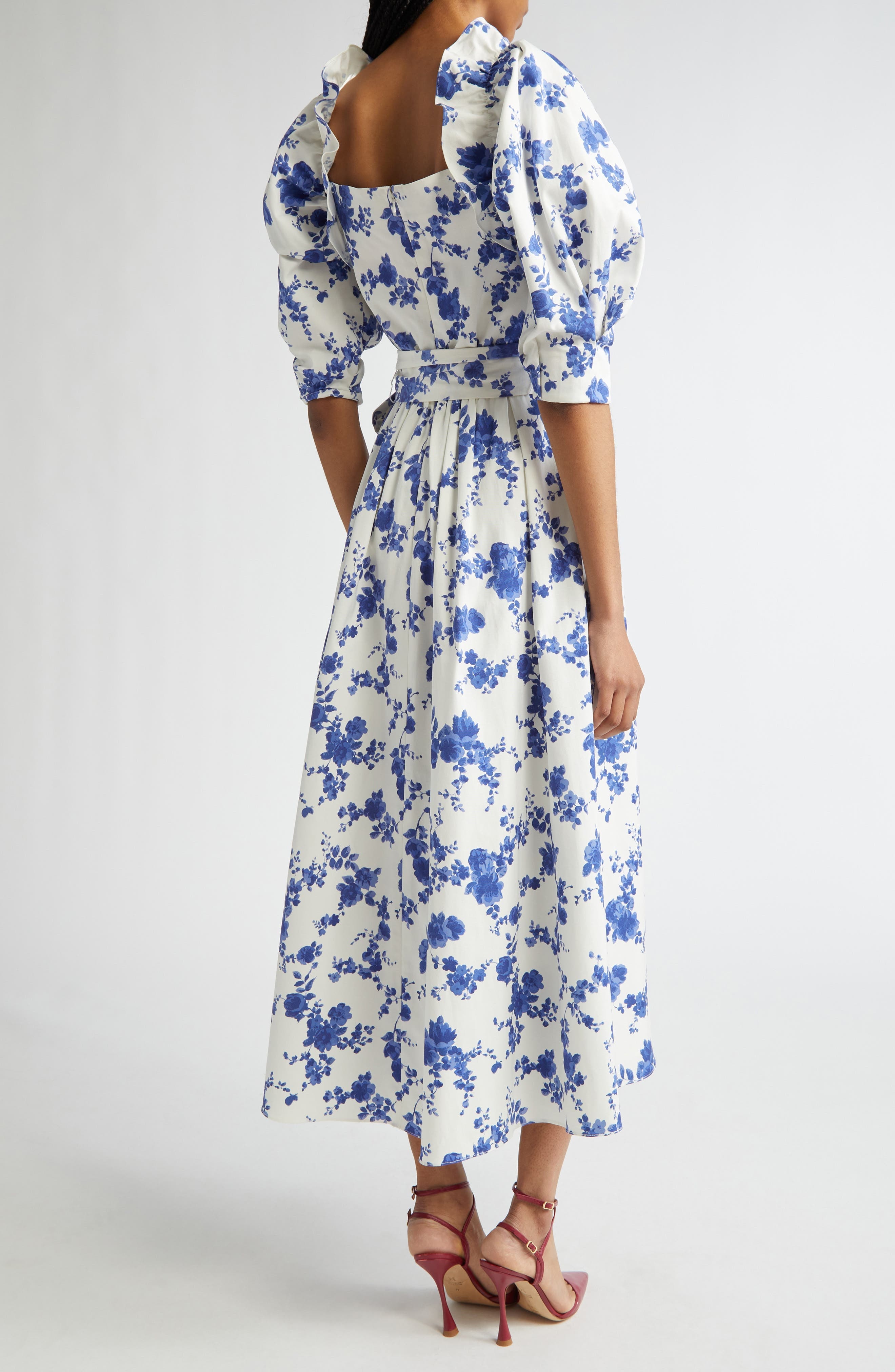 Carolina Herrera Floral Print Puff Sleeve Faux Wrap Dress in White Multi at Nordstrom - 2