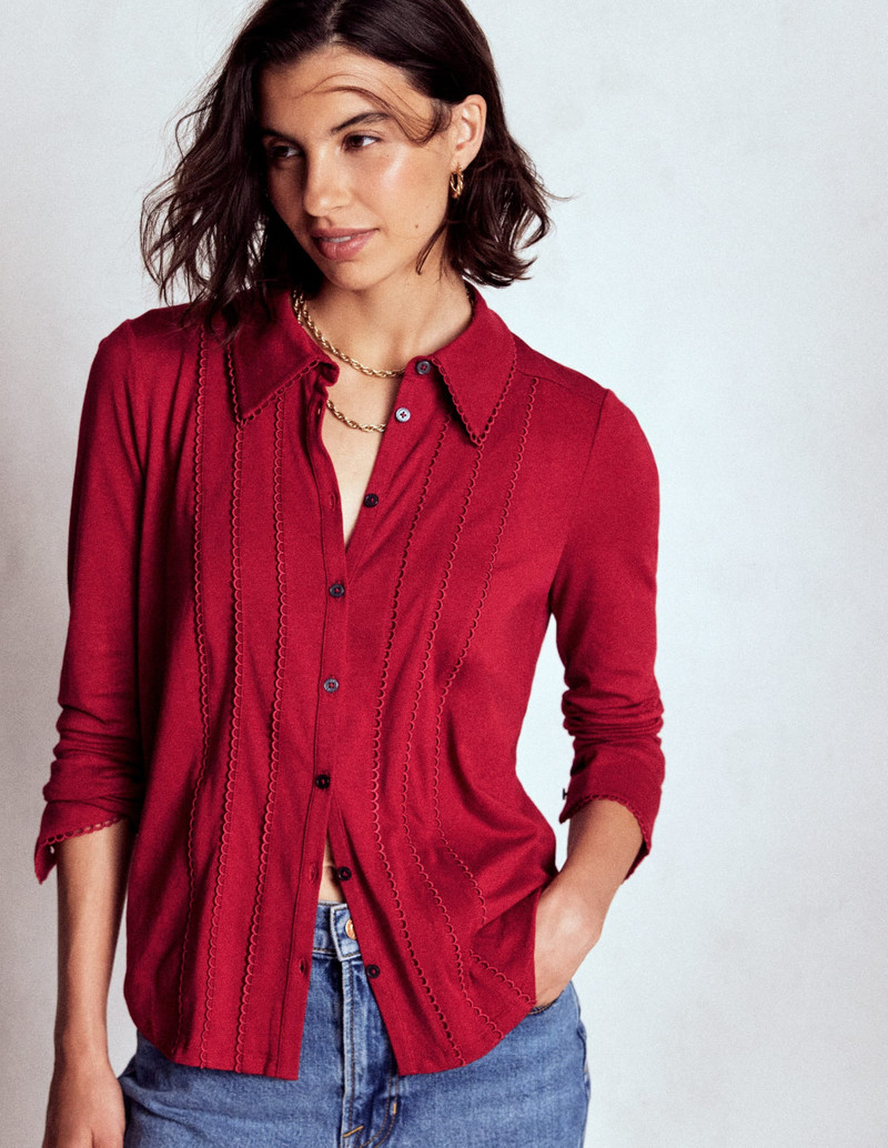 Picot Trim Jersey Shirt-Crimson Red 5
