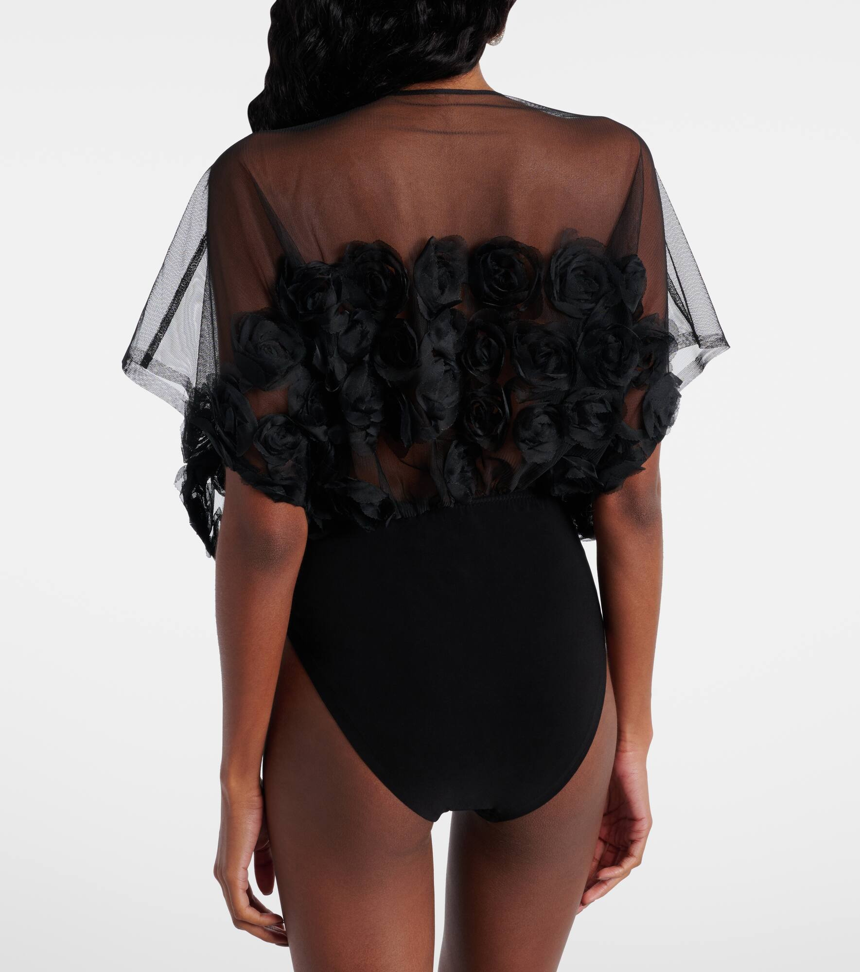 Floral-appliqué semi-sheer bodysuit - 4