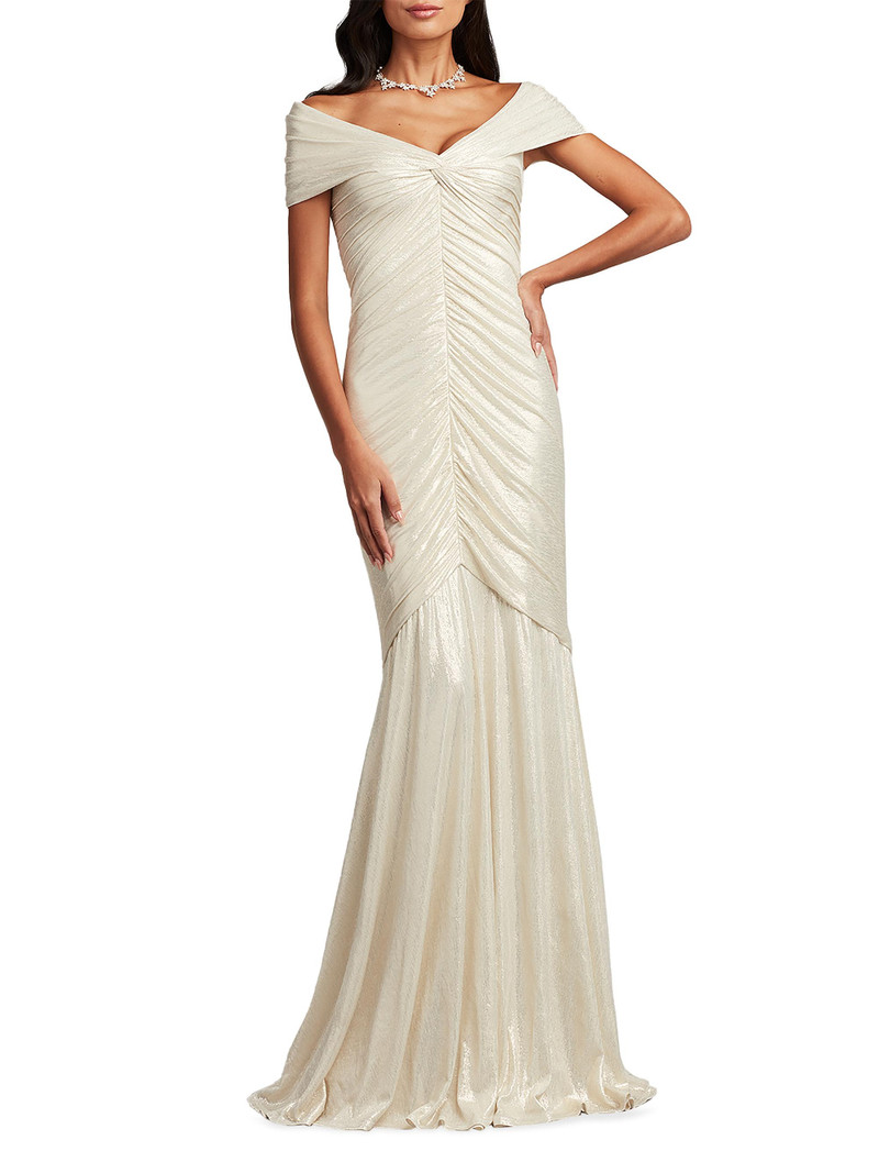 Women's Metallic Lace Shirred Gown - Ivory 3