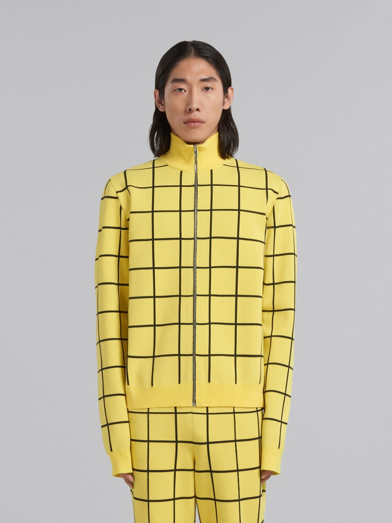 Marni YELLOW CHECKED VISCOSE HIGH-NECK CARDIGAN outlook