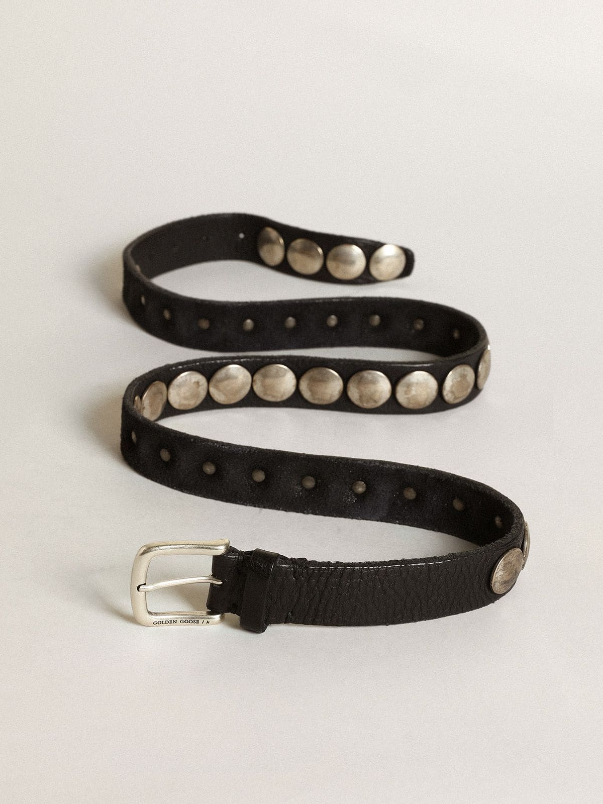 Black Trinidad belt in washed leather with studs - 4
