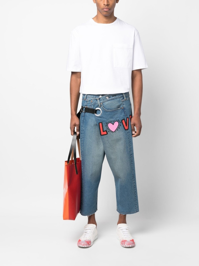 Junya Watanabe MAN graphic-print cropped denim trousers outlook